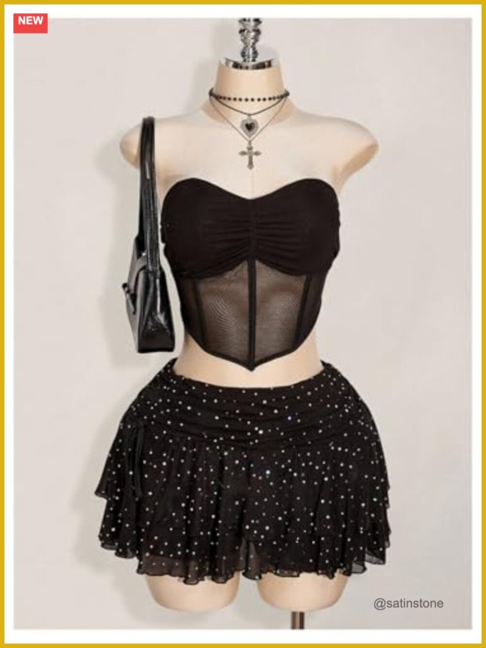 Plus Size Rhinestone Ruffle Tiered Mesh Rave Mini Skirt - Picture 2 of 4